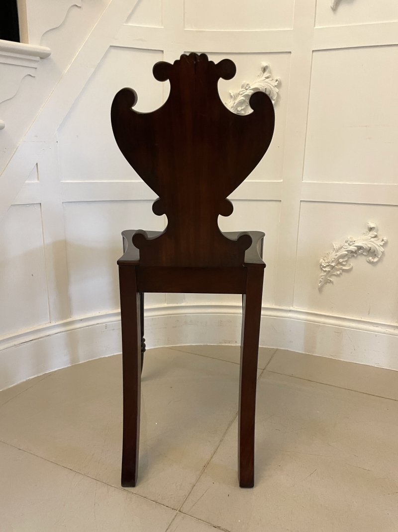 Outstanding Quality Pair of Antique Regency Carved Mahogany Hall Chairs - Image 7